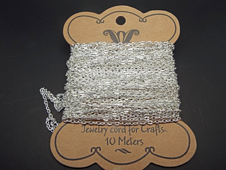 10M Pack Silver Iron Cable Chain, Jewellery Findings 3x2x0.5mm Link