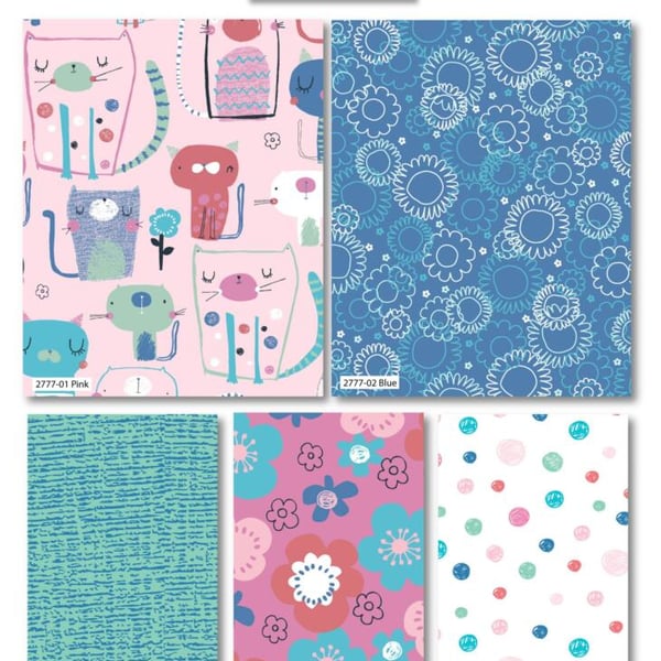 Furry Friends Cat fat quarter pack - Fabric Editions
