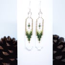 Native American Style Beaded Earrings. Green, Gold & White, Gold-Filled Wires