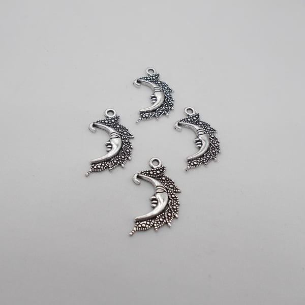 10 silver moon charms, 29mm, antique silver crescent moon pendants, supplies UK