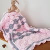 Pink and Grey Crocheted Baby Blanket
