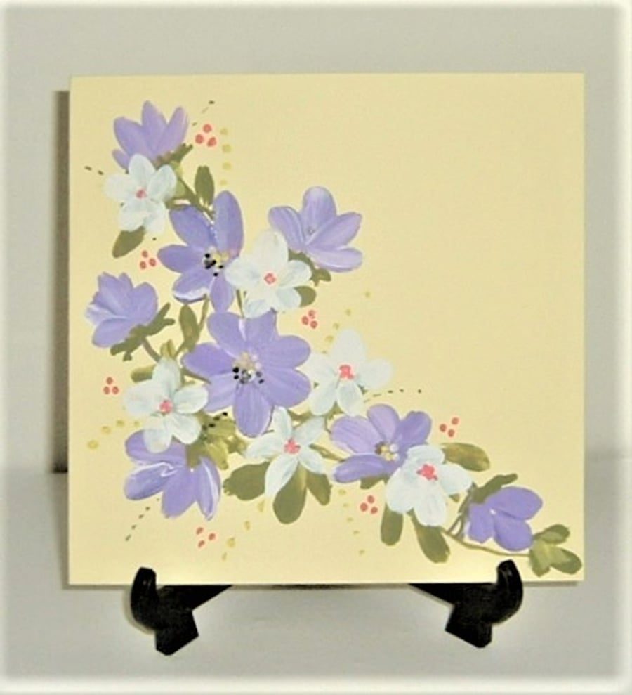 Hand painted floral greetings card ( ref F 604)