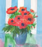 Poppies with Blue Vase, Original Watercolour, in 14 x 11'' Mount