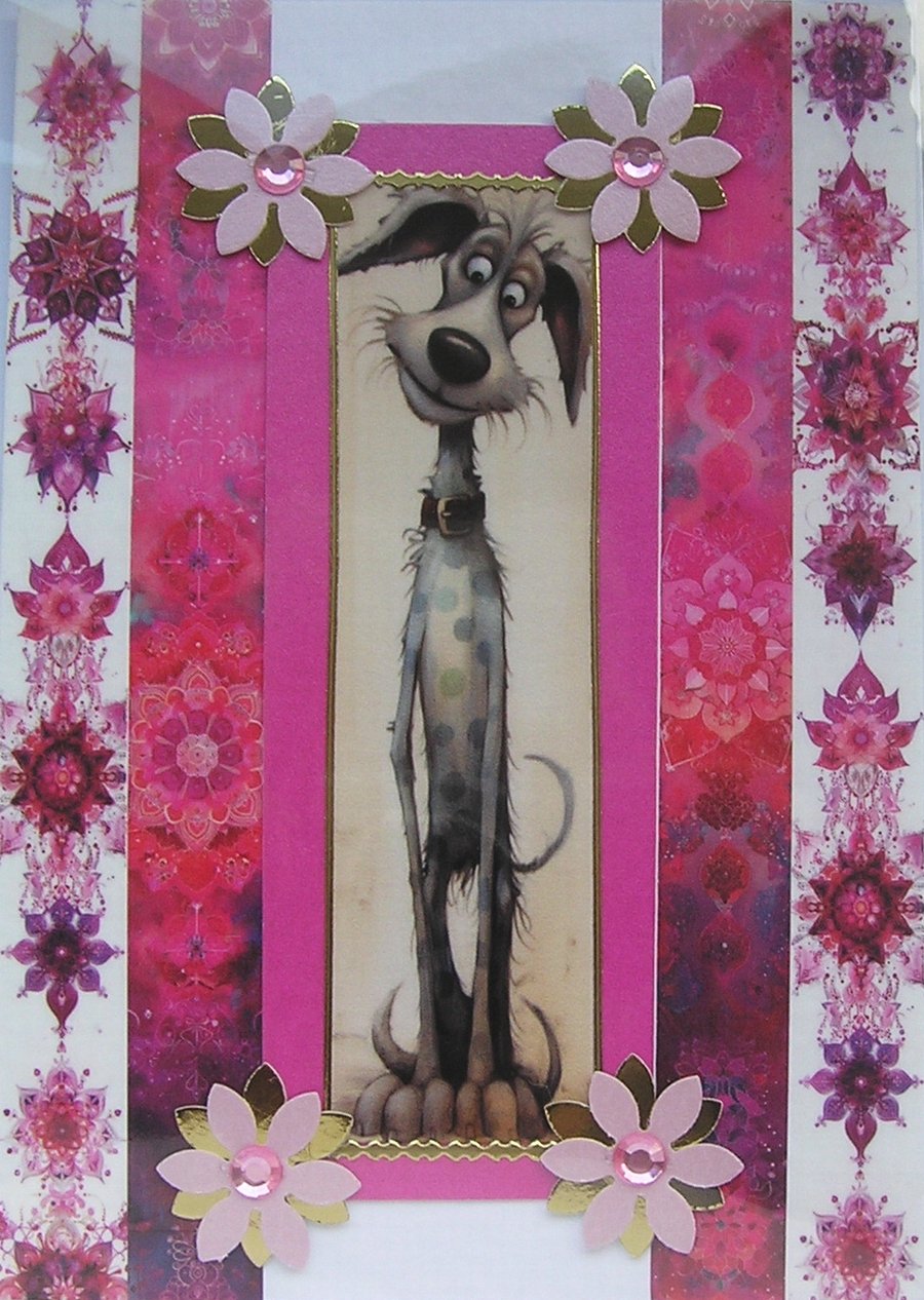 Sitting Goofy Dog - Hand Crafted Decoupage Greeting Card - Blank (3019)