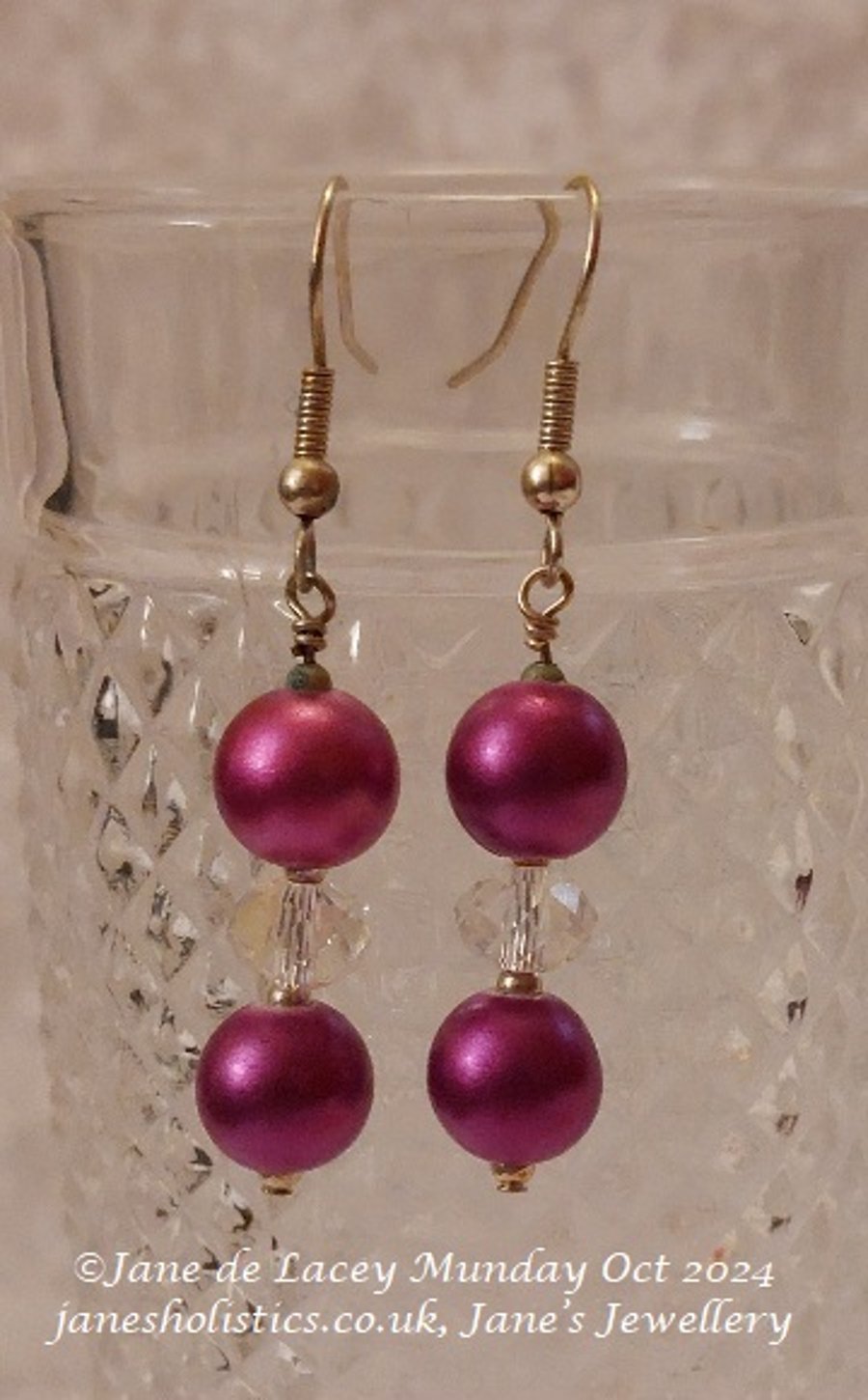 Hot Pink and Crystal Drop Earrings