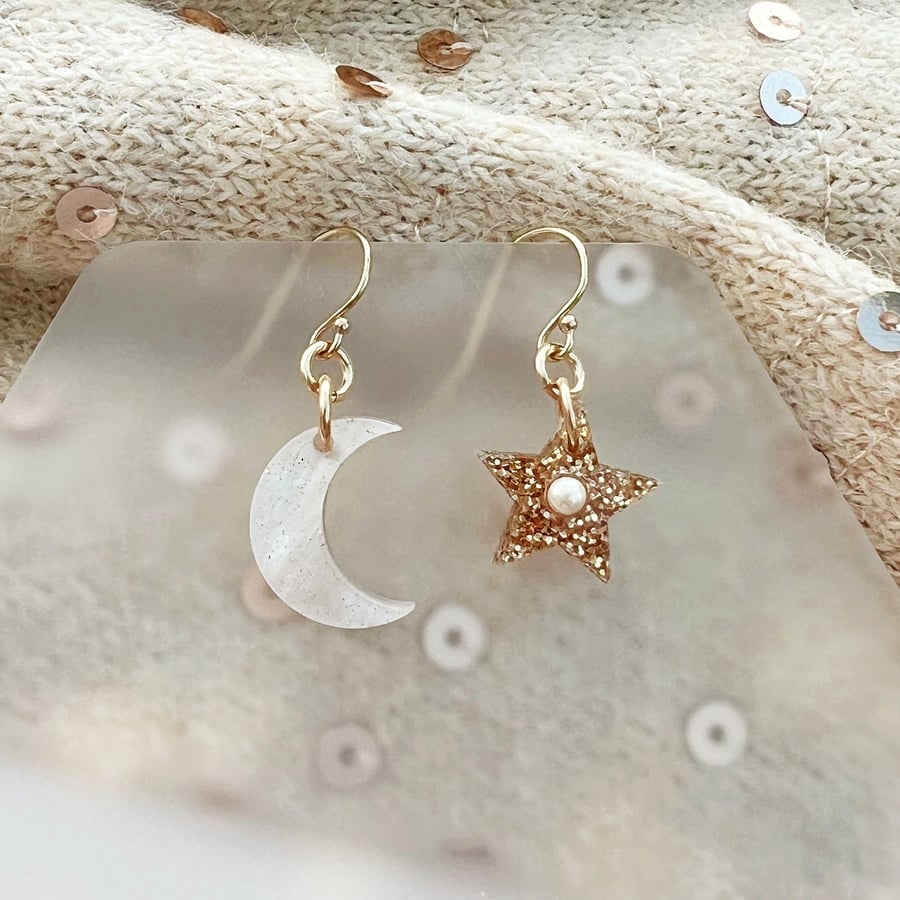 Mini Celestial Asymmetric Earrings in Gold or Silver