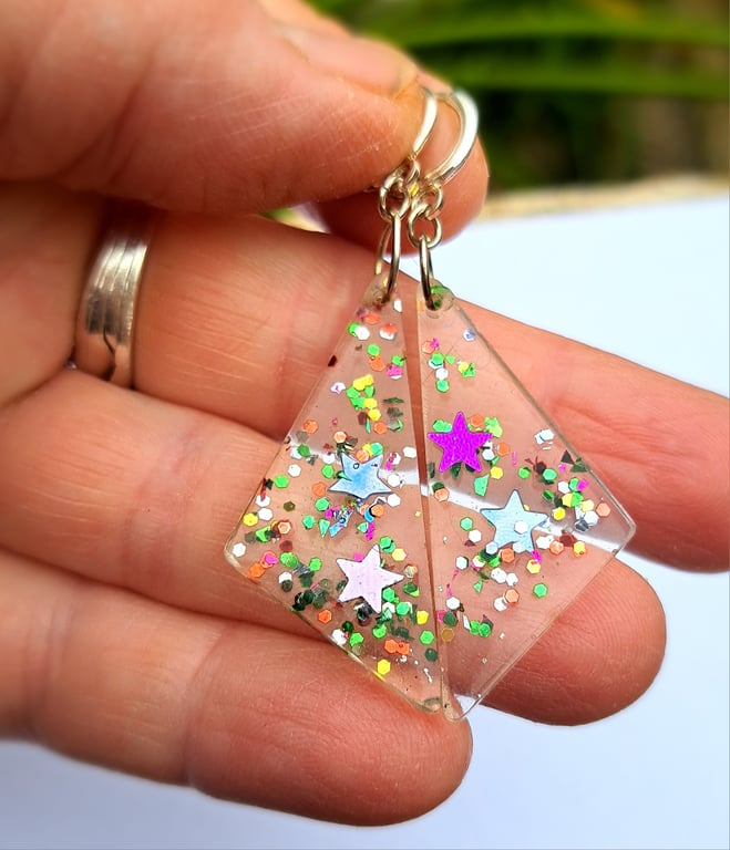 Triangle shaped clear resin with glitter and stars