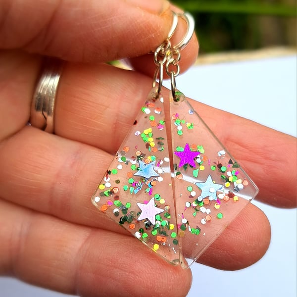 Triangle shaped clear resin with glitter and stars