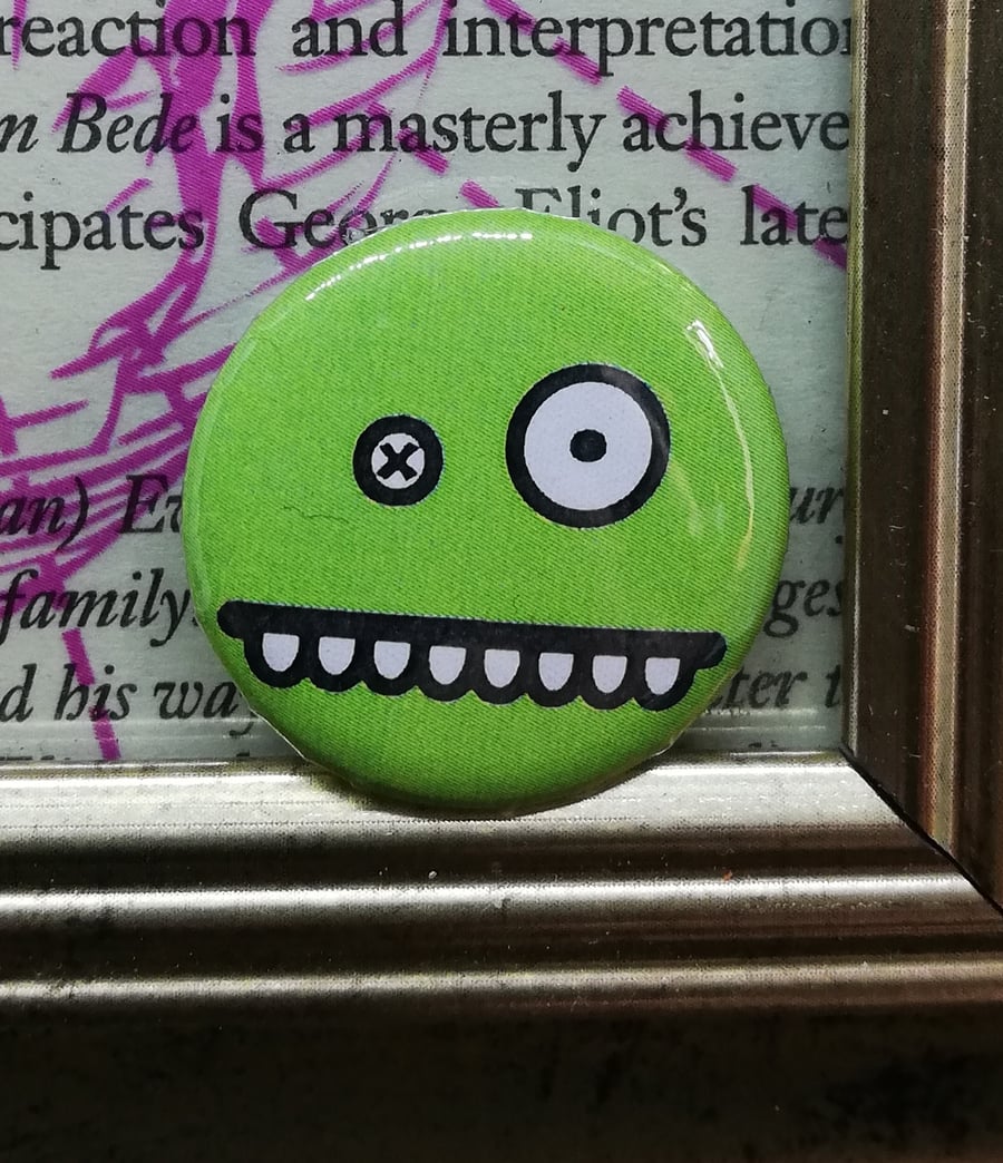 Monster Face - Green 25mm Button Badge - Free Postage!