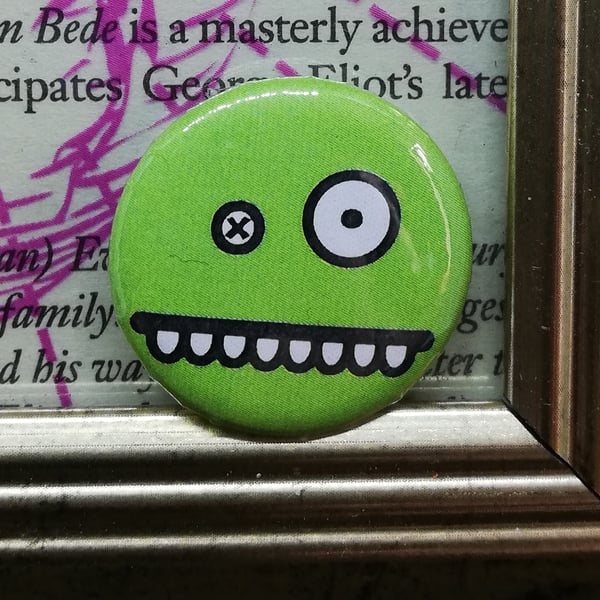 Monster Face - Green 25mm Button Badge - Free Postage!