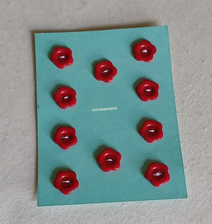 13MM RED FLOWER BUTTONS WITH TWO HOLES FOR ATTACHING 