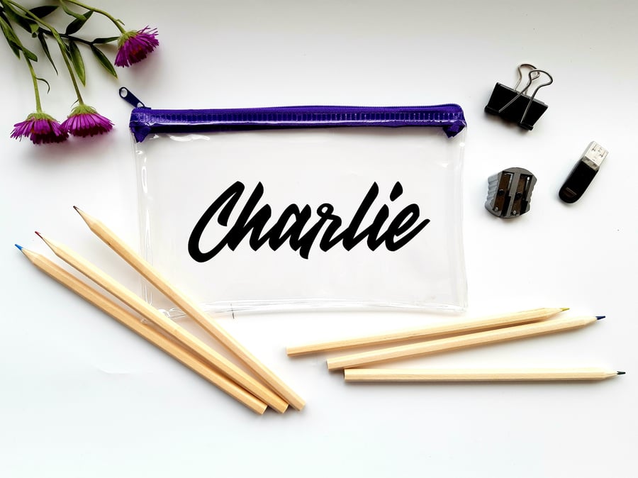 Back to School Gift, Personalised pencil case, stationary, exam clear cases