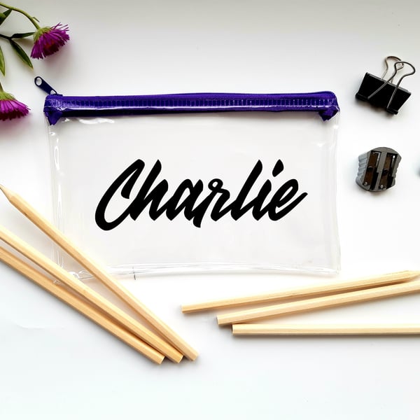 Back to School Gift, Personalised pencil case, stationary, exam clear cases