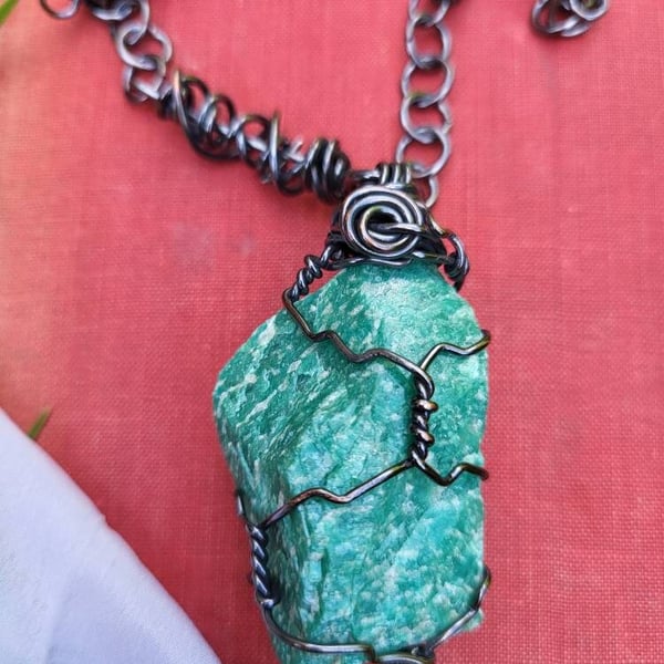 Amazonite necklace, crystal pendant, wire wrapped jewellery, crystal jewellery