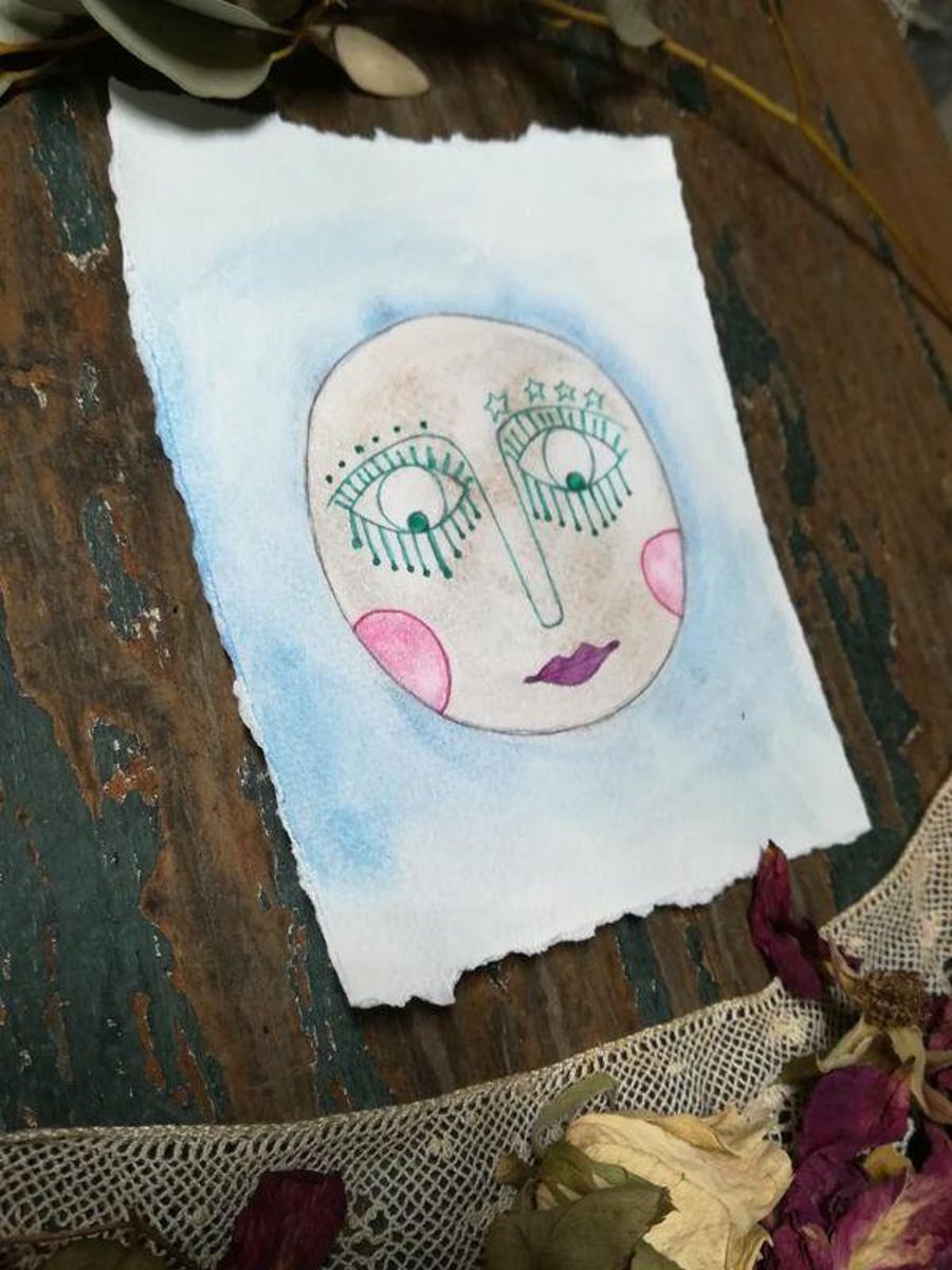 Moon painting, green eyelashes