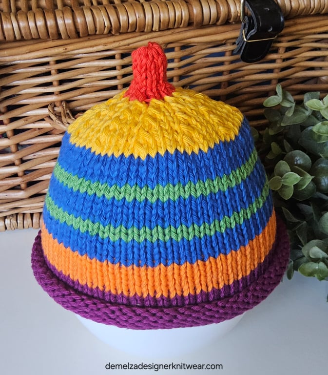 Colourful Pure Aran Cotton Baby Beanie Hat 0-3 months size 