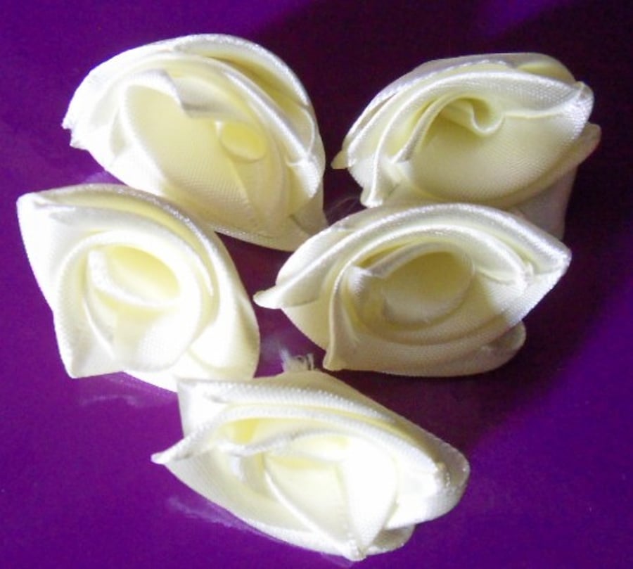Homemade 5 Cream ribbon roses embellishment. Free postage