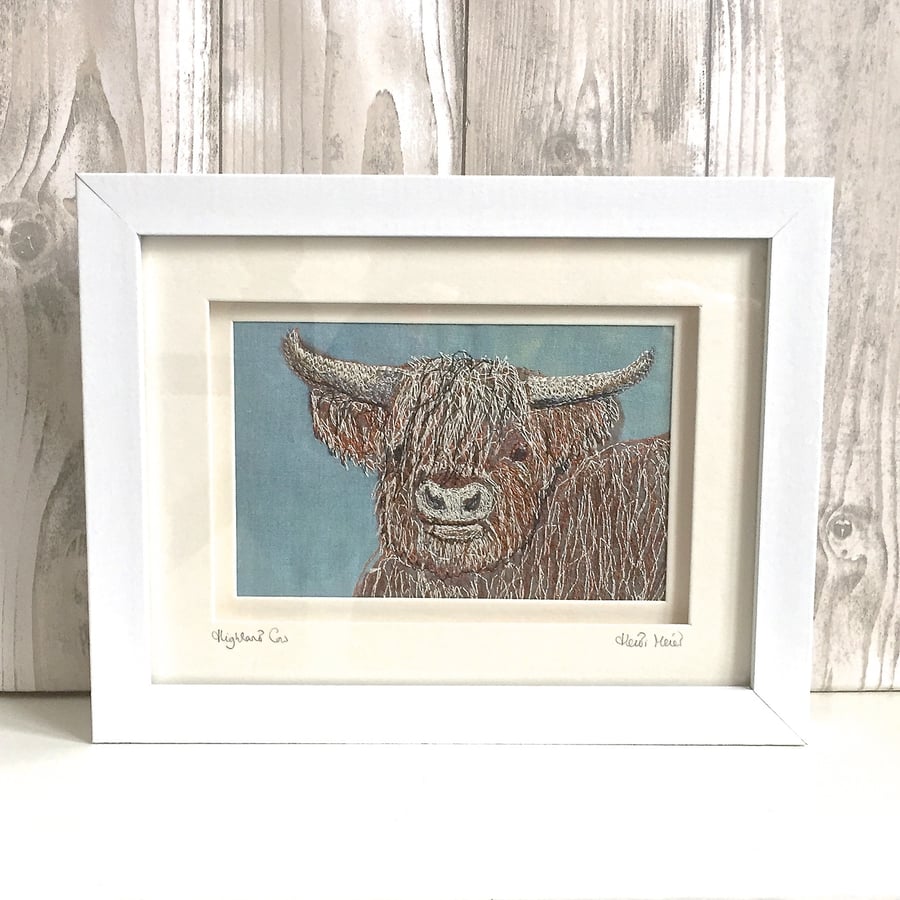 Highland Cow mini textile artwork picture