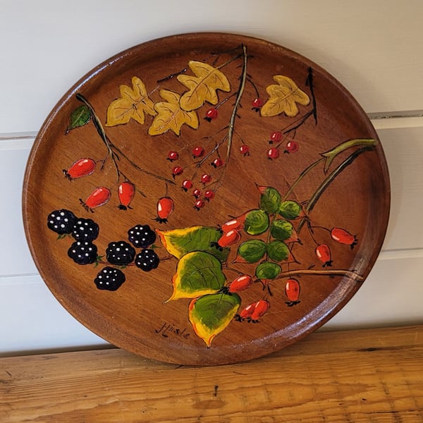 Wooden Display Plate Depicting Nature In Autumn