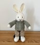 Hand Knitted Rabbit in Green Cable Jumper