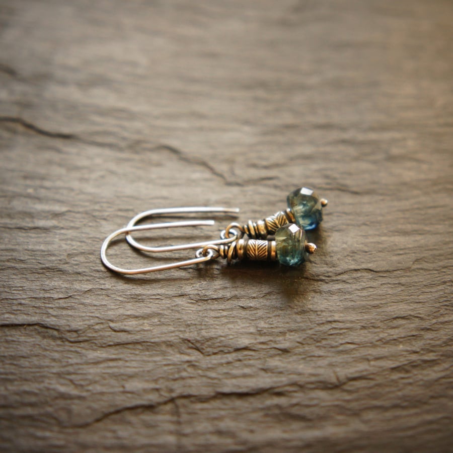 Sterling Silver Earrings with Fine Silver Beads and Faceted Kyanite