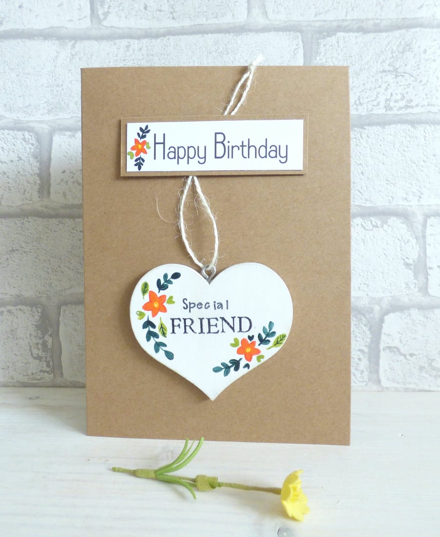 'Happy Birthday' Special Friend, Detachable keepsake Heart, Greeting Card 