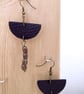 Black Crosshatch Leather Boho Dangle Drop Earrings - Image 2