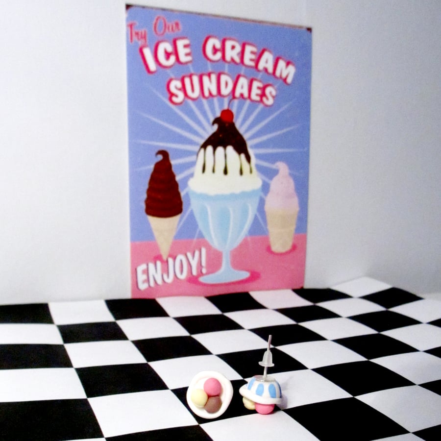 Retro Ice cream tub earrings Quirky, fun, unique, handmade novel
