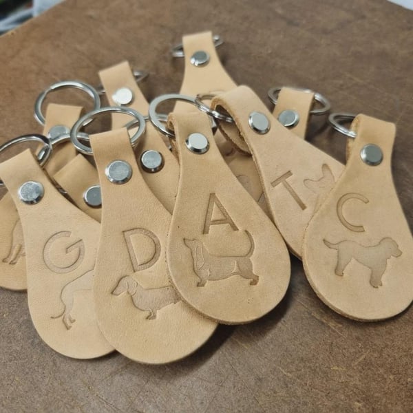 UK Hand Made Genuine leather Personalised AnimalDog Lovers leather Key Ring