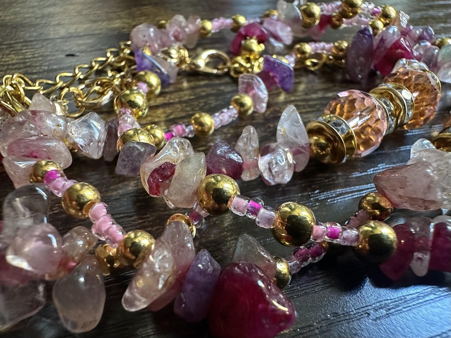 Handmade Bracelet Pink Coral and Glass Beads High Quality