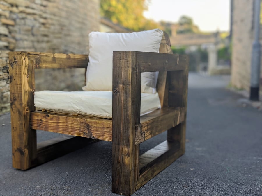 Rustic-Industrial Solid Wood Garden Chair