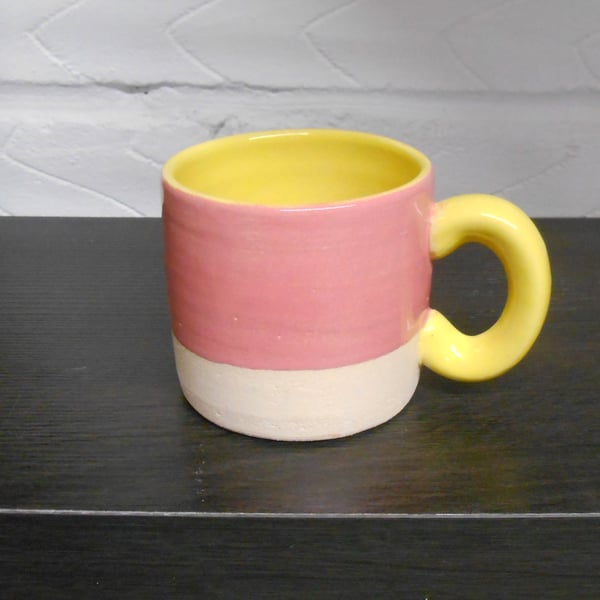 Mug New Pink and Yellow glazed stoneware Ceramic.