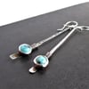 Turquoise earrings - long slender drop in recycled sterling silver