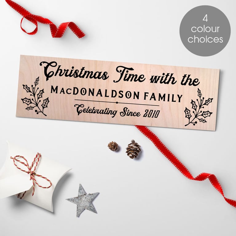 Personalised Christmas Time Wood Sign - 4 colours