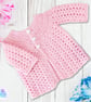Crochet baby set, layette. Pink baby coat, cardigan, hat and shoes 0-3 mths. - Image 4