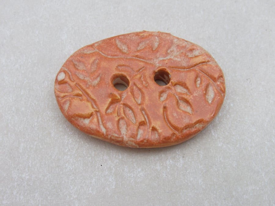 Large Terracotta Glaze Sprig Oval Handmade Ceramic Button
