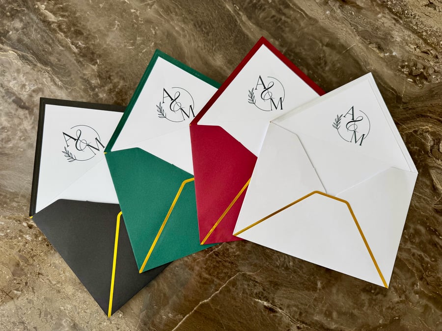 Set of 10 Personalised Wedding Envelope Liners with Initials 