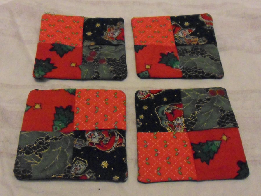 Homemade patchwork design christmas coasters. (5) set of 4