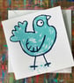 turquoise pigeon hand printed card by Jo Brown happy tomato