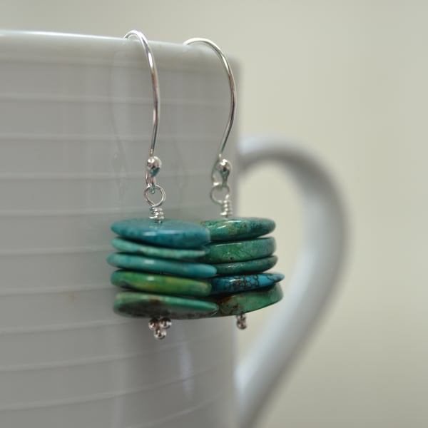 Turquoise stack - sterling silver handmade dan... - Folksy