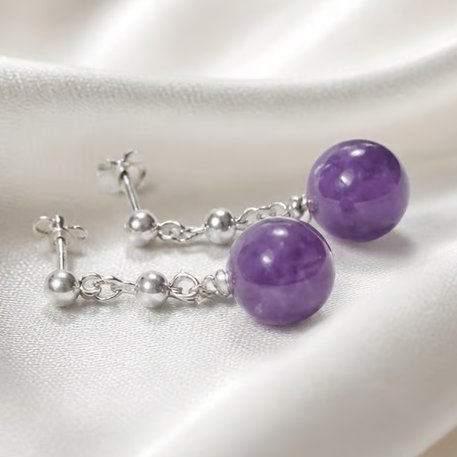 Natural Amethyst & Sterling Silver Chain Drop Earrings – Handmade