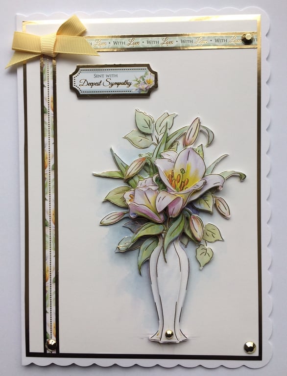 3D Luxury Handmade Card Vase of Lilies Sent with Deepest Sympathy