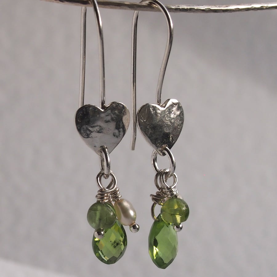 Silver Heart Earrings with Peridot