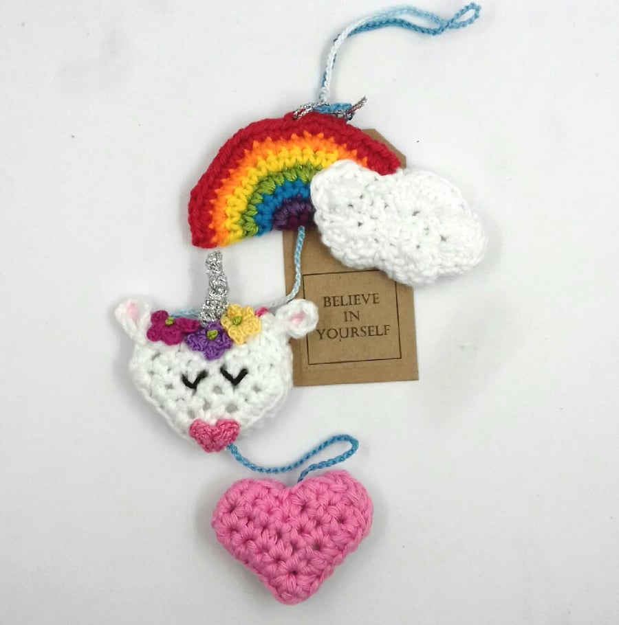 Crochet Unicorn Hanger with Tag