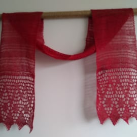 Hand Knitted Linen scarf in Red