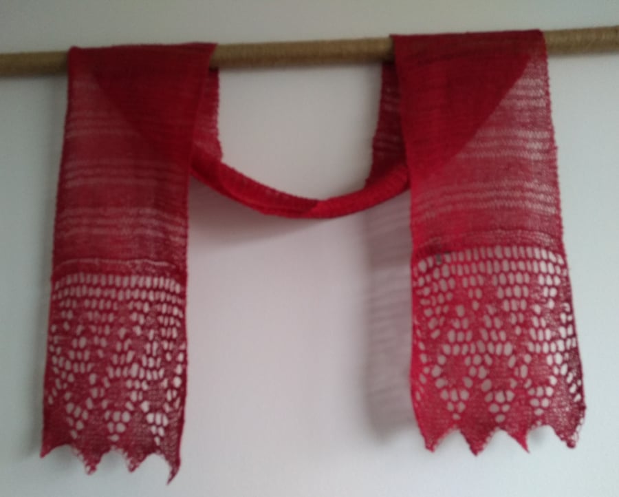Hand Knitted Linen scarf in Red