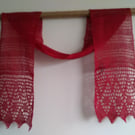Hand Knitted Linen scarf in Red