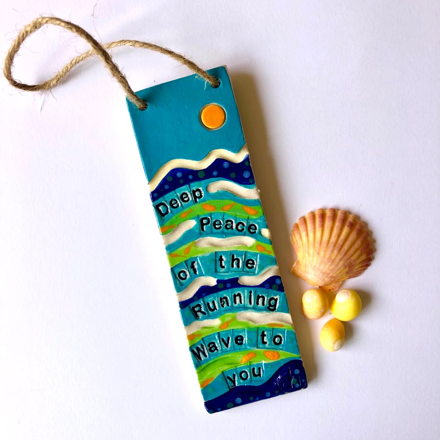 DEEP PEACE OF THE RUNNING WAVE CERAMIC STONEWARE HANGING PLAQUE
