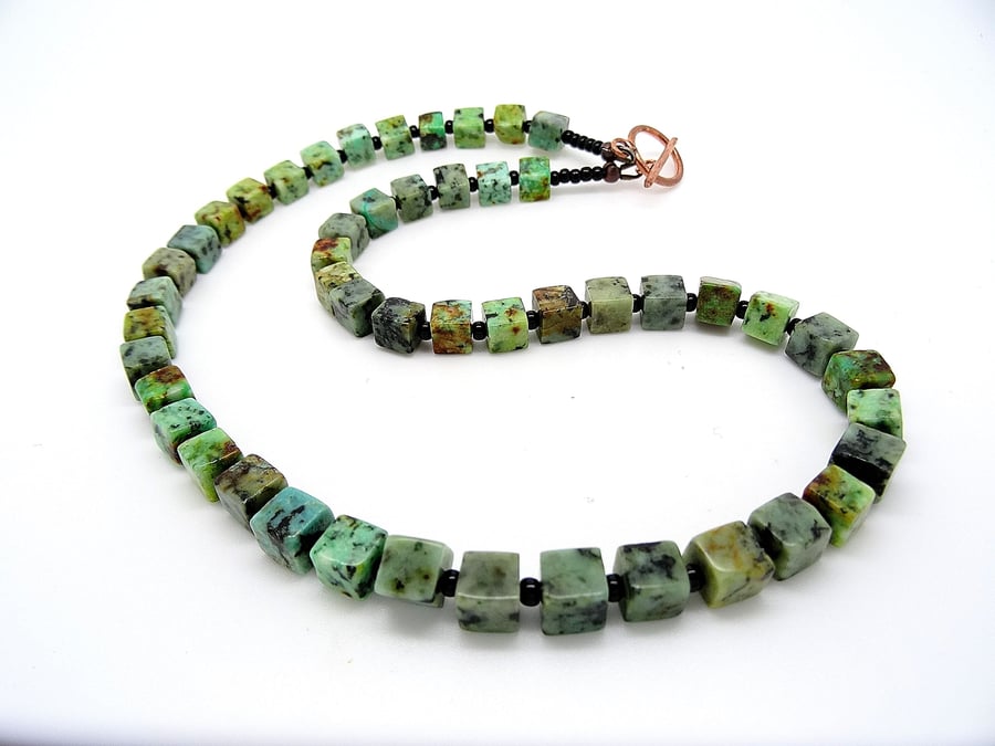 Natural African Turquoise Cube Necklace