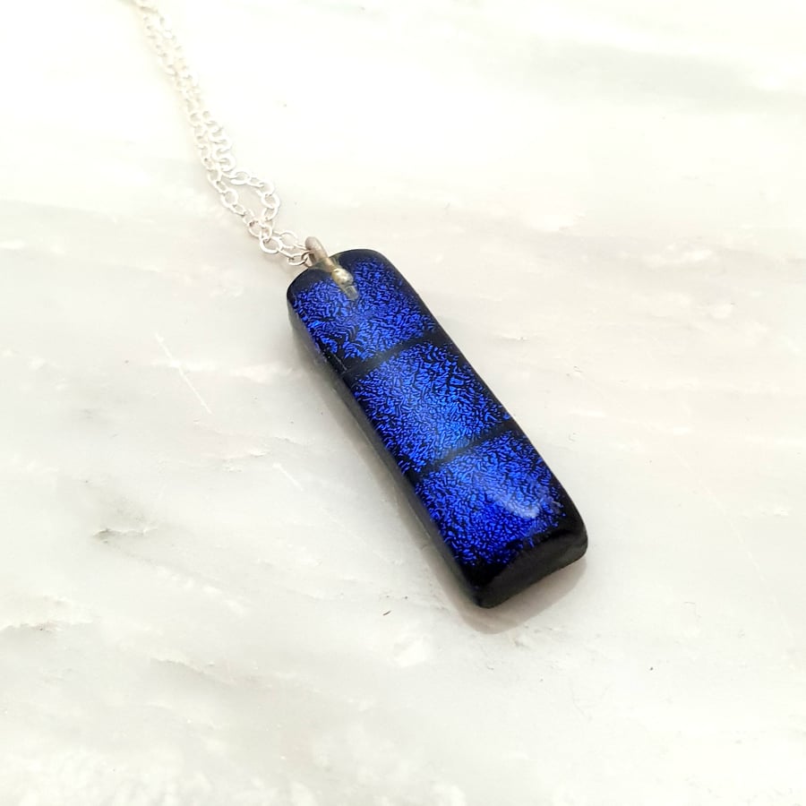 Blue Dichroic Fused Glass Bar Pendant